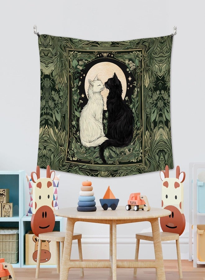 XLDLIOO Vintage Black and White Cat Wall Tapestry, Cat Mom Lovers Gifts Wall Tapestry Hanging for Bedroom, Tarot Card Botanical Aesthetic Tapestries Decor Art for Home Living Room 40x30in - Image 5